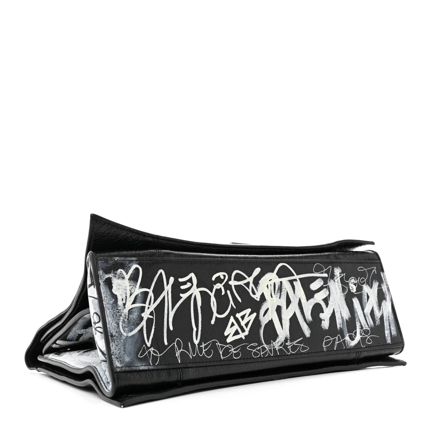 Balenciaga Agneau Arena Graffiti Medium Crush Chain Bag Black White 4 of 11