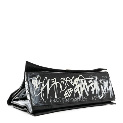 Balenciaga Agneau Arena Graffiti Medium Crush Chain Bag Black White 4 of 11