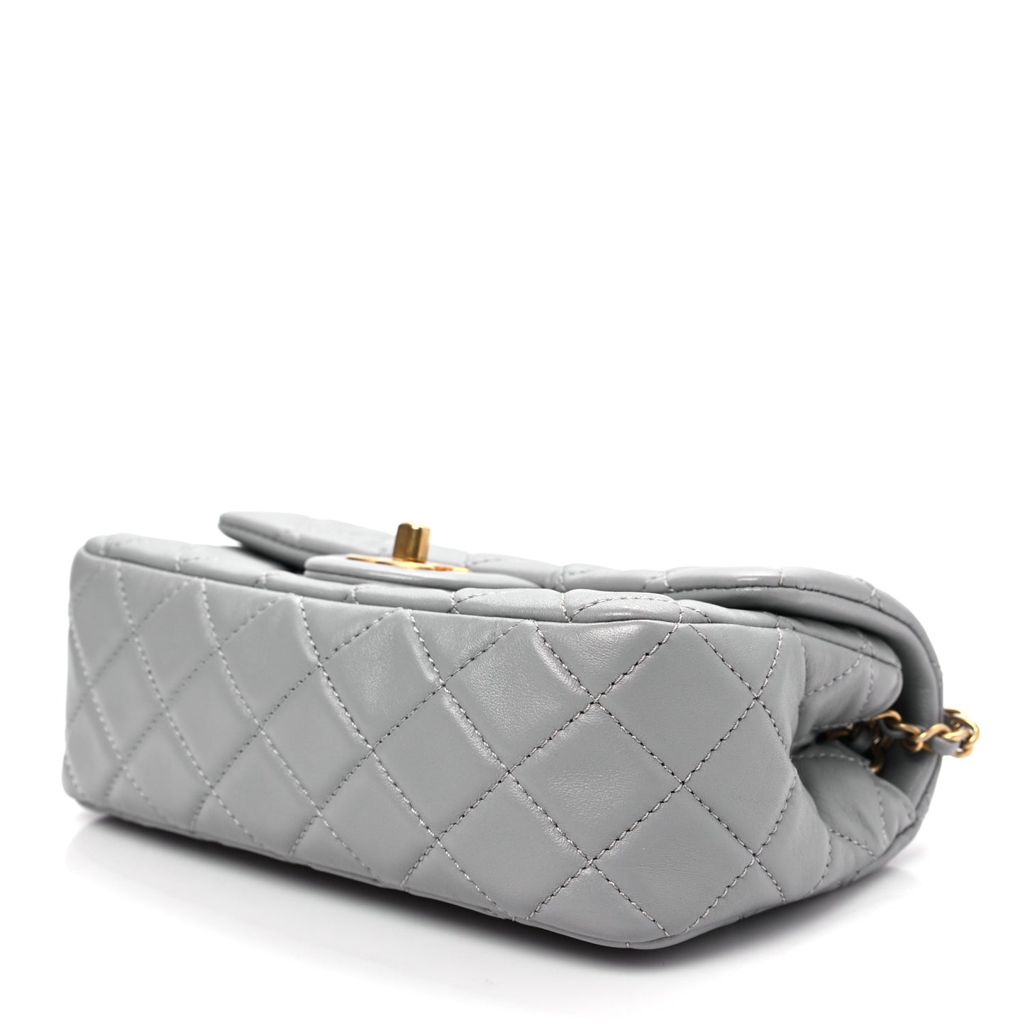 Lambskin Quilted Mini Rectangular Pearl Crush Flap Grey