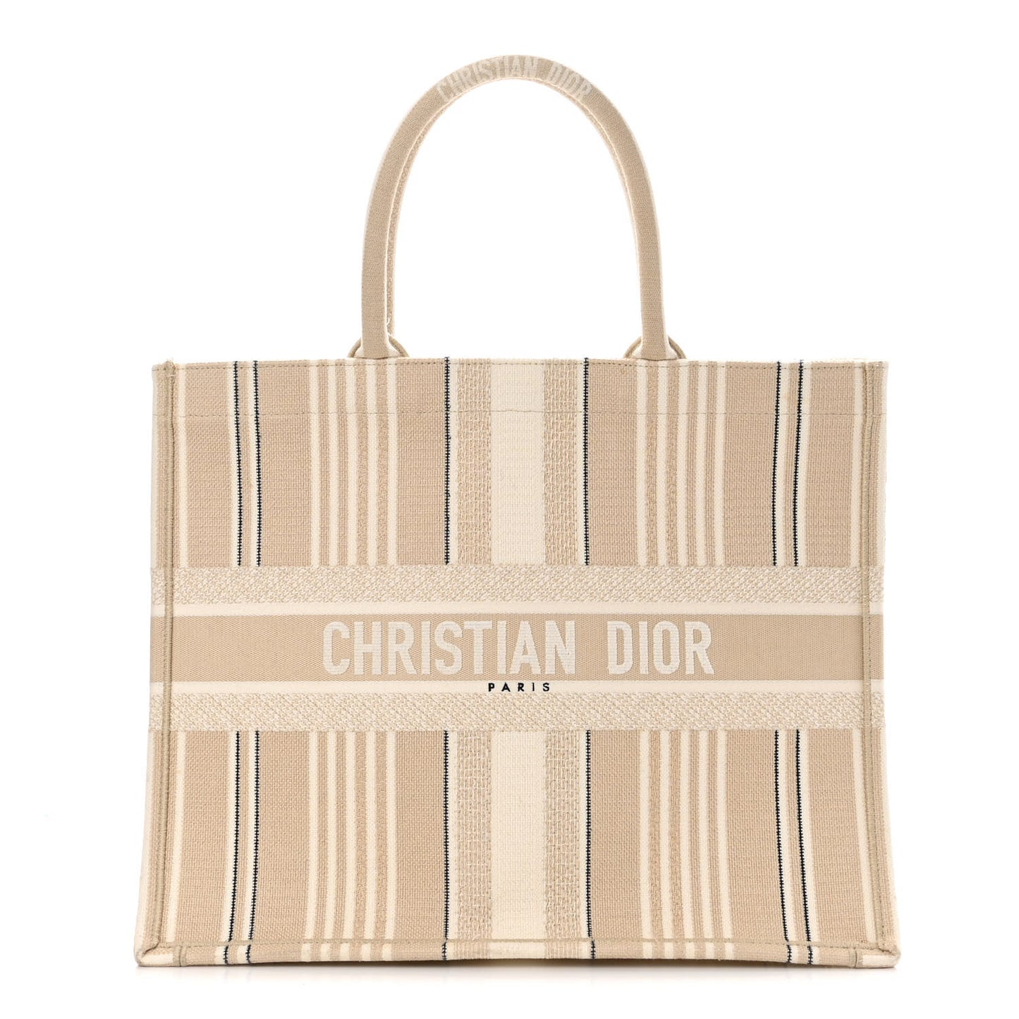 Canvas Embroidered Large Stripes Book Tote Beige