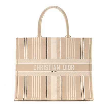 Christian Dior Canvas Embroidered Large Stripes Book Tote Beige 1 of 11