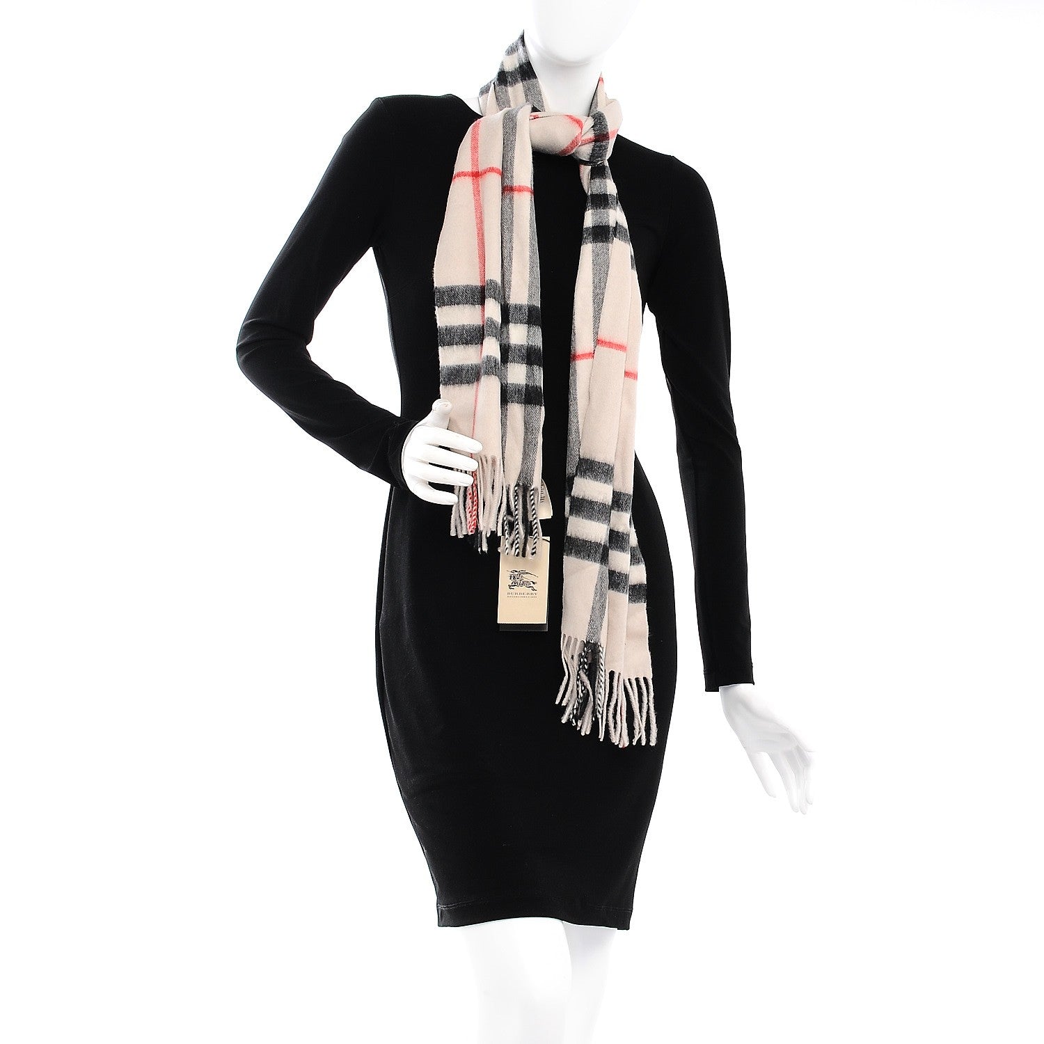 Burberry Cashmere Classic Check Fringe Scarf Stone 2 of 4