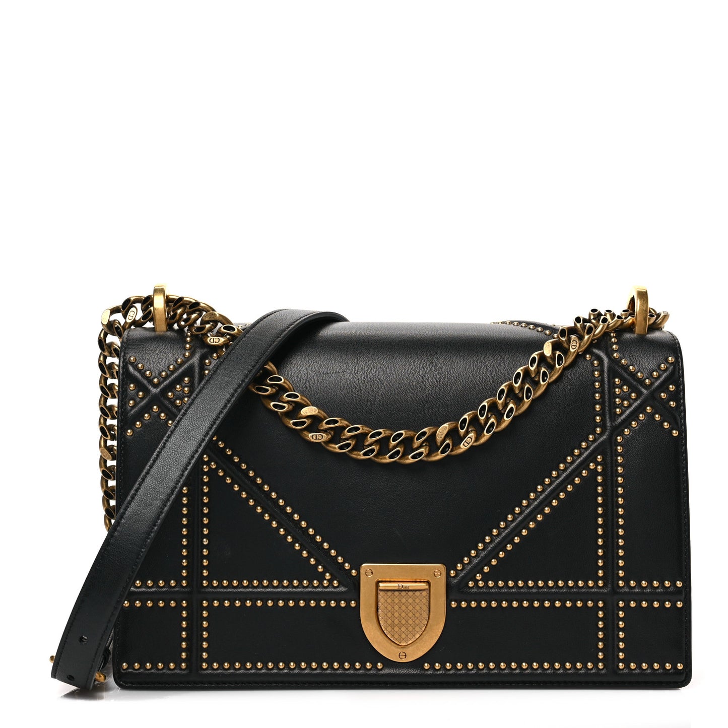 Lambskin Studded Medium Diorama Flap Bag Black