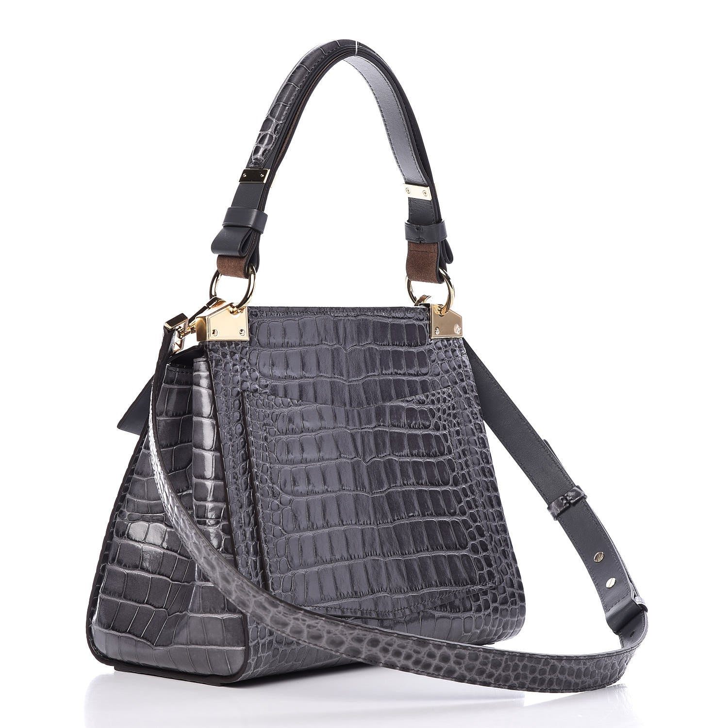 Givenchy Calfskin Crocodile Embossed Small Mystic Shoulder Bag Storm Grey 3 of 9