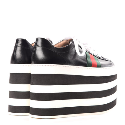 Gucci Malaga Kid Peggy Platform Sneakers 37 Black White 4 of 9