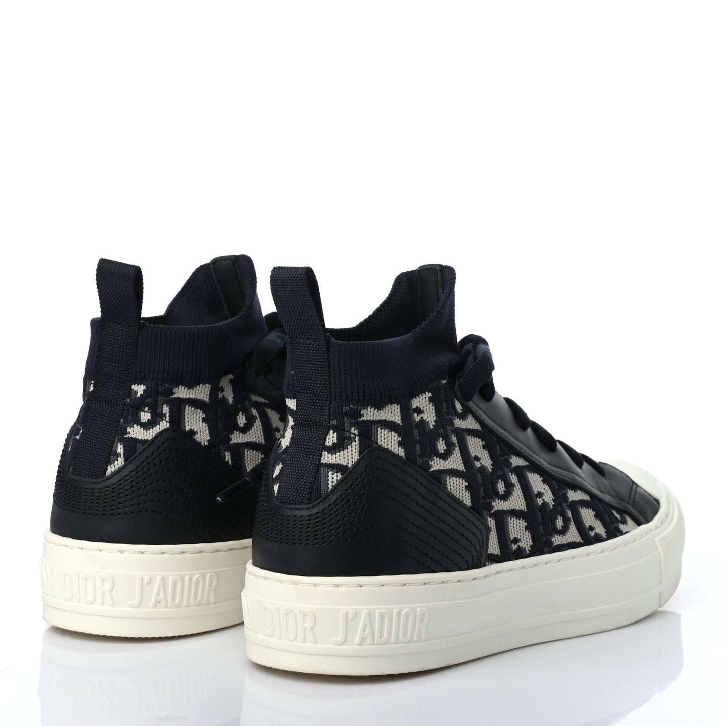 Technical Knit Calfskin Oblique Womens Walk'n Dior Mid Top Sneakers 36 Deep Blue