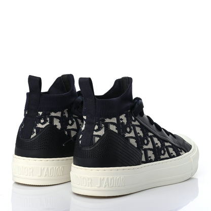Christian Dior Technical Knit Calfskin Oblique Womens Walk'n Dior Mid Top Sneakers 36 Deep Blue 4 of 8