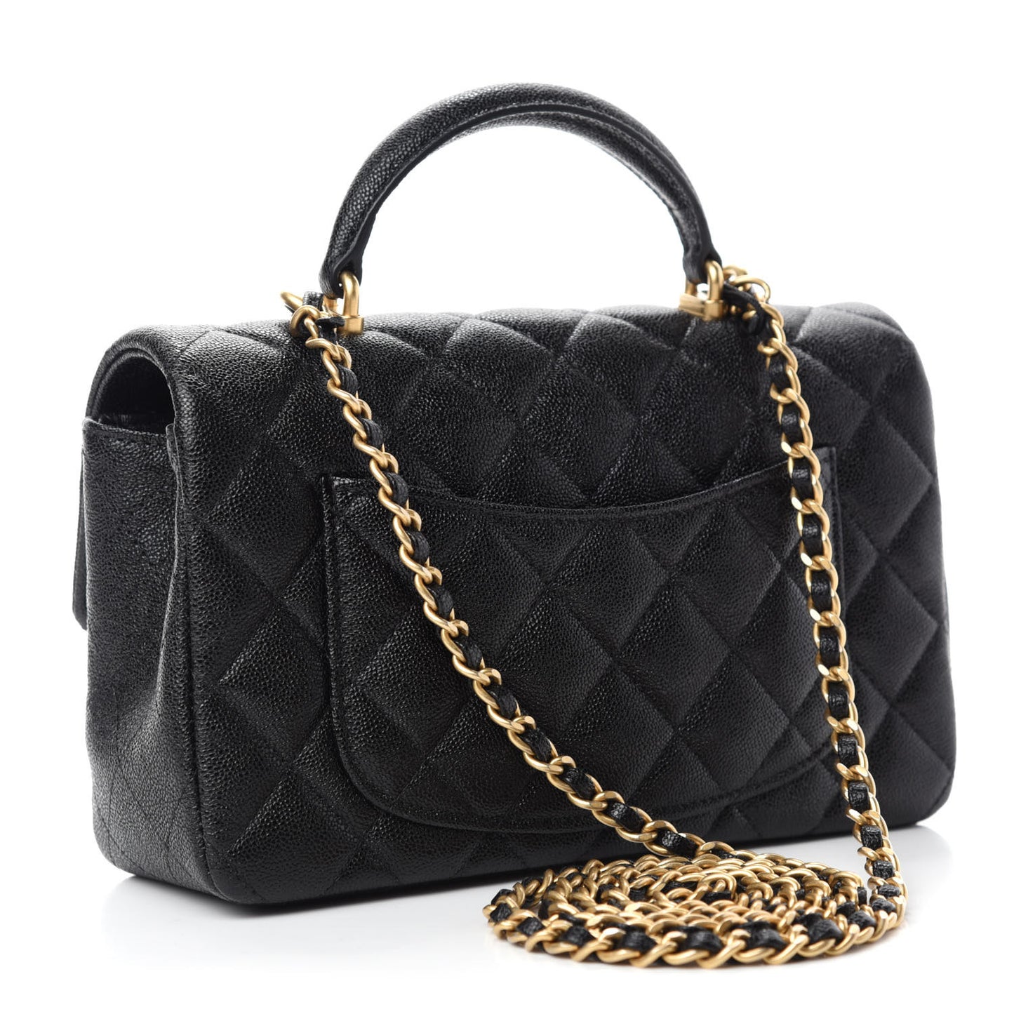 Caviar Quilted Mini Top Handle Rectangular Flap Black
