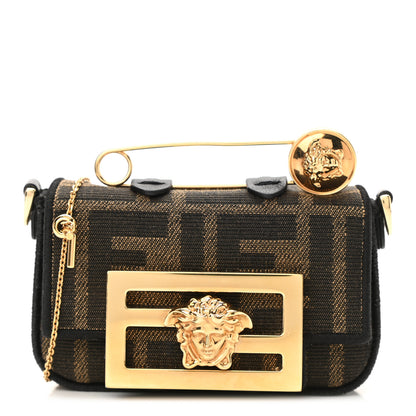 Fendi X VERSACE Fabric Jacquard Fendace FF Nano Brooch Baguette Tobacco Black 1 of 11