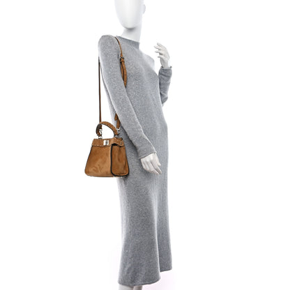 Fendi Suede Macro Stitchings Mini Peekaboo Iconic Satchel Marrone 2 of 8