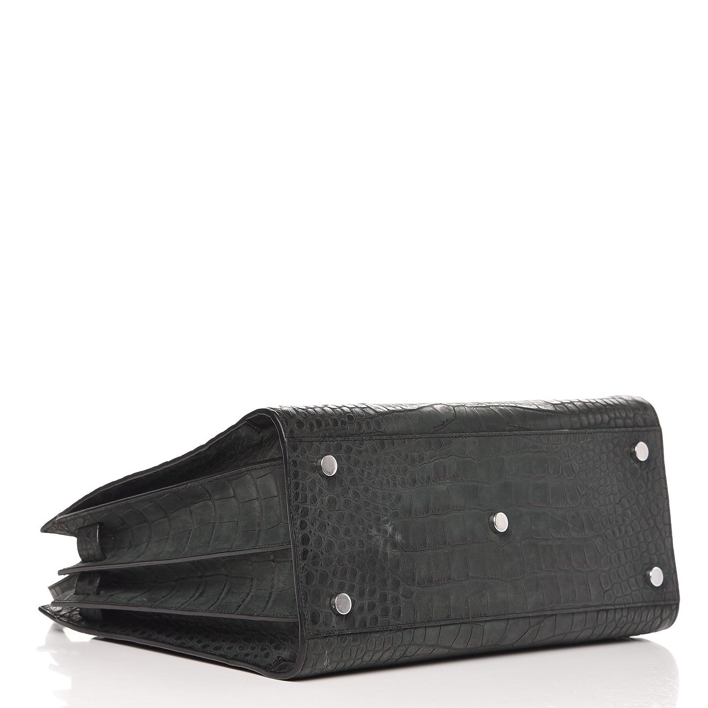 Calfskin Crocodile Embossed Small Sac de Jour Dusty Black