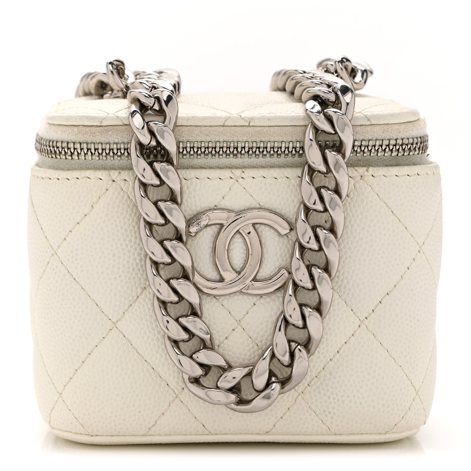 Chanel Caviar Quilted Enamel Coco Mini Vanity Case With Chain White 3 of 11