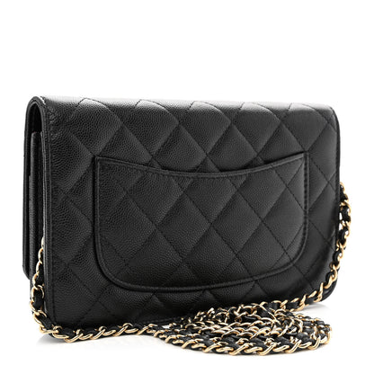 Chanel Caviar Quilted Perforated Metal CC Wallet On Chain WOC Black 3 of 13