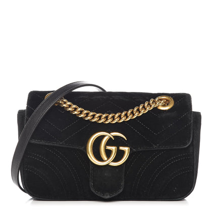 Gucci Velvet Matelasse Mini GG Marmont Shoulder Bag Black 1 of 11
