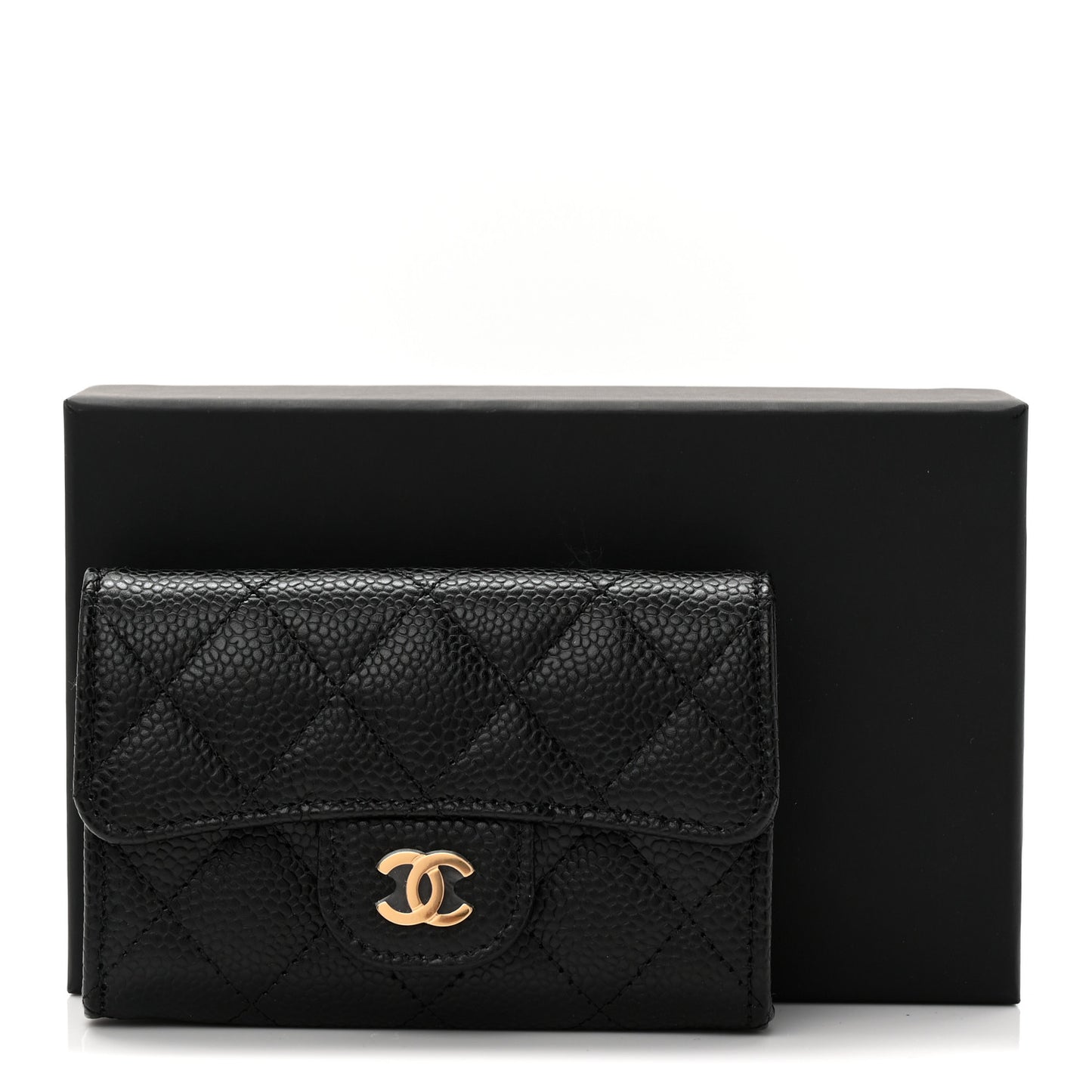 Caviar Quilted Flap Card Holder Wallet Black