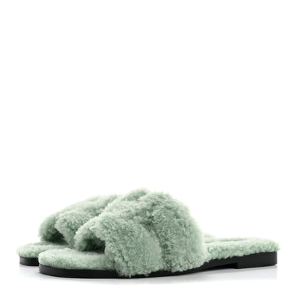 Hermes Woolskin Oran Sandals 35 Vert D’eau 4 of 8