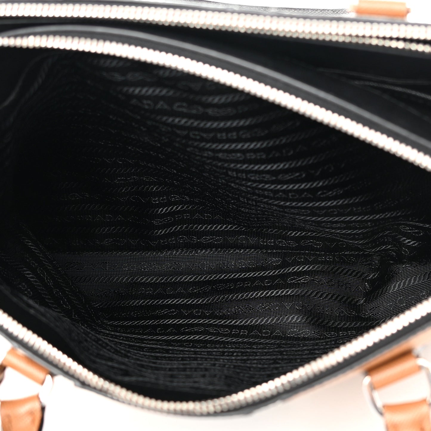 Saffiano Baiadera Striped Medium Galleria Double Zip Tote Caramel Black White