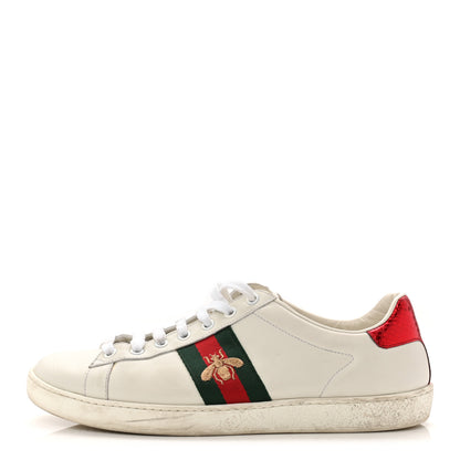 Gucci Calfskin Ayers Bee Embroidered Womens Ace Sneakers 39.5 White Green 2 of 20