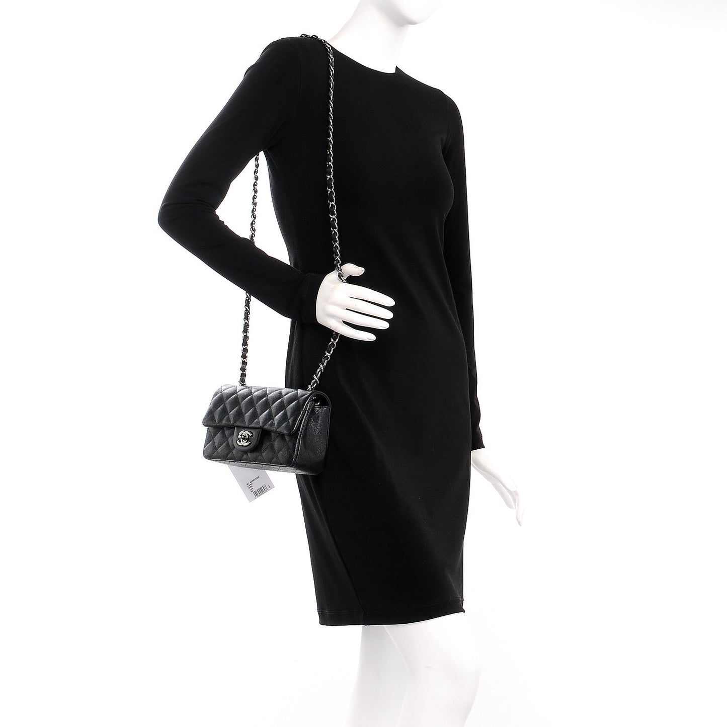 Iridescent Caviar Quilted Mini Rectangular Flap Black