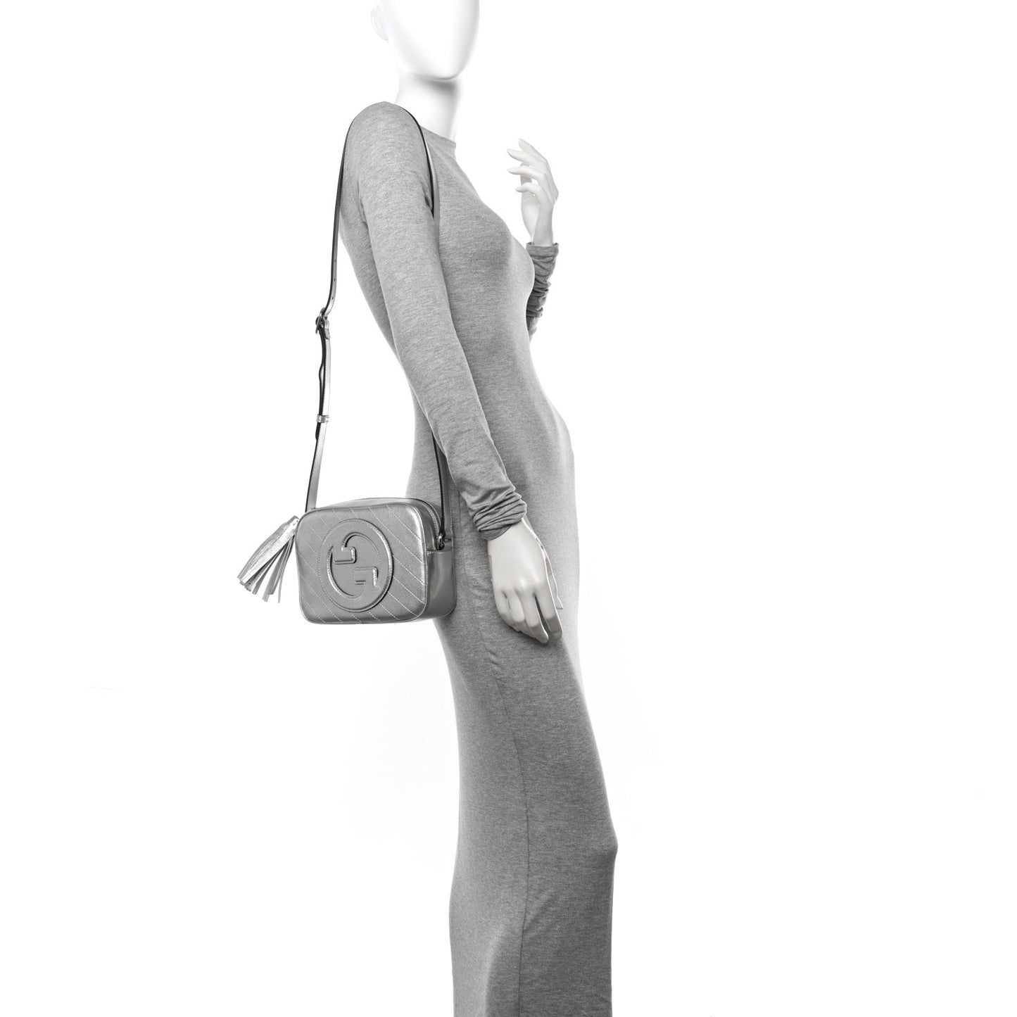 Metallic Sakai Be Green Calfskin Diagonal Stitched Small Blondie Shoulder Bag Silver