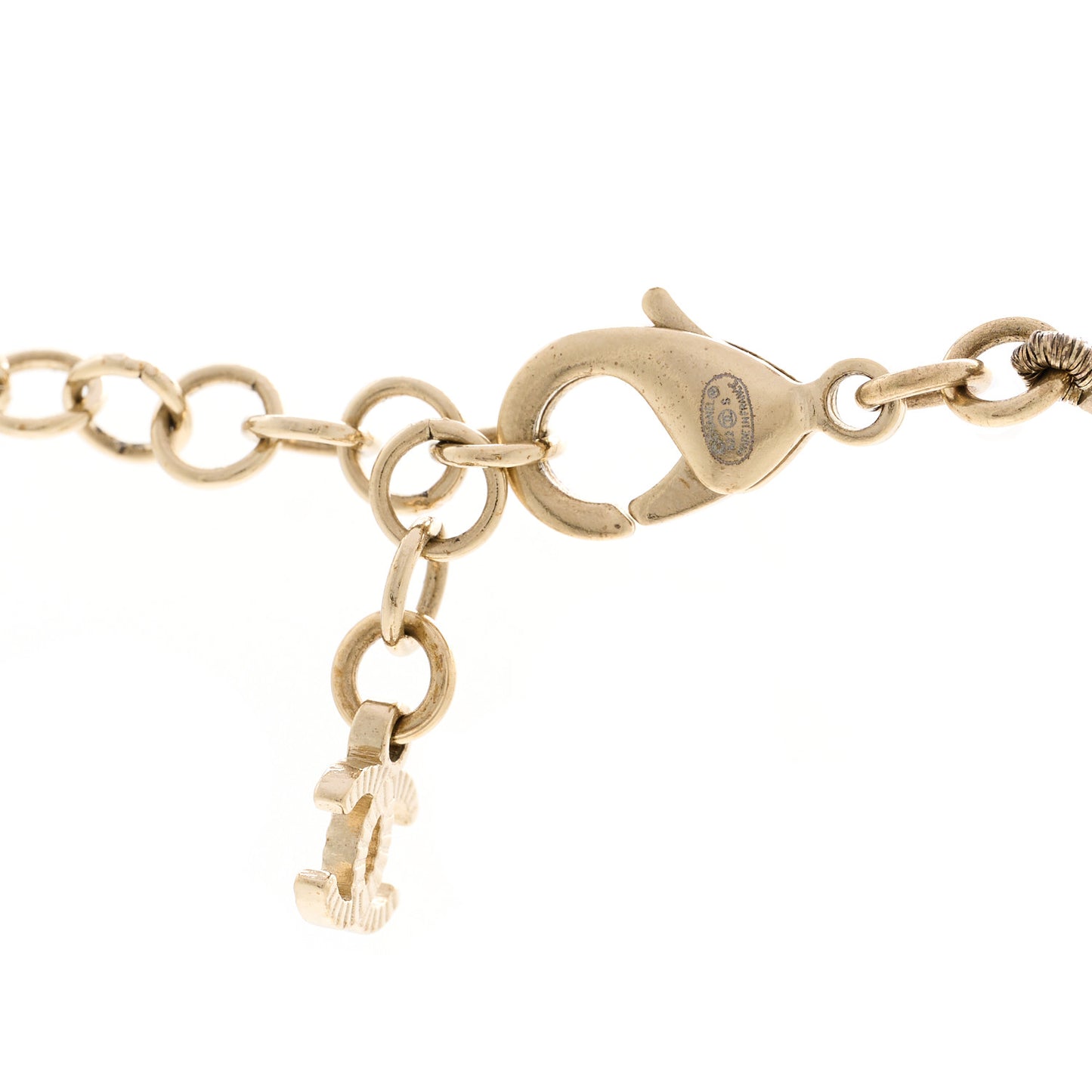 Calfskin Pearl Metal CC Bow Choker Necklace Gold White Black