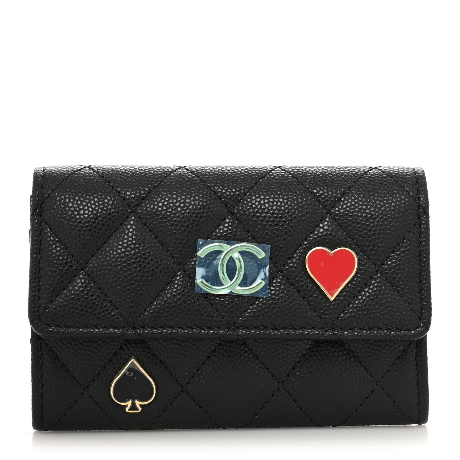 Chanel Caviar Quilted Enamel Coco Casino Flap Card Holder Wallet Black 1 of 9