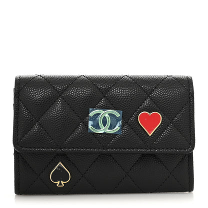Chanel Caviar Quilted Enamel Coco Casino Flap Card Holder Wallet Black 1 of 9