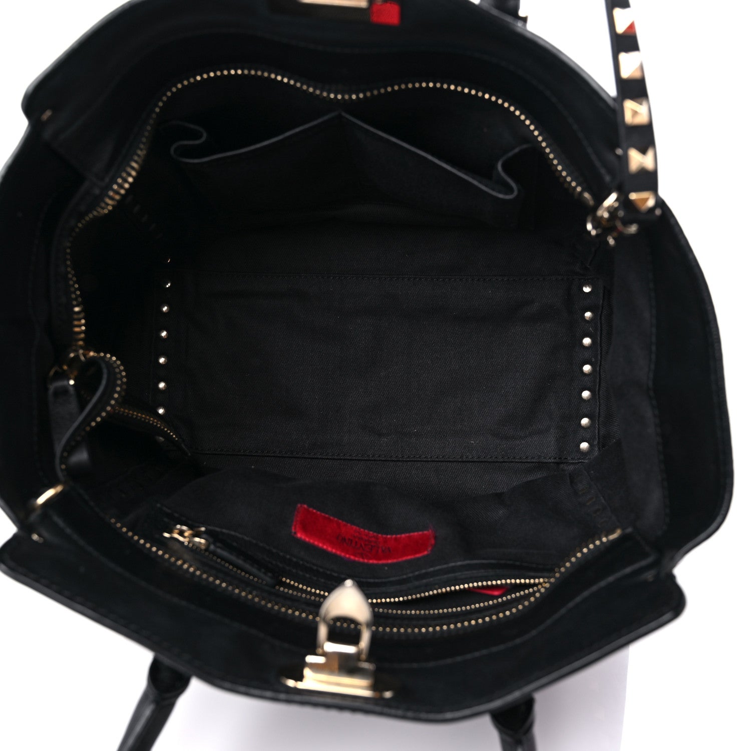 Valentino Garavani Vitello Rockstud Double Handle Tote Black 5 of 12
