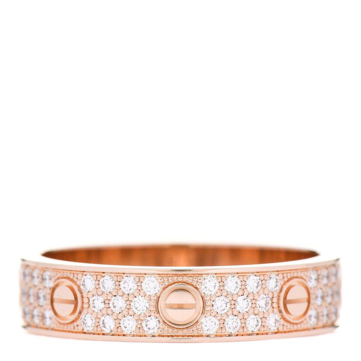 18K Pink Gold Diamond 4mm LOVE Paved Ring 58 8.5