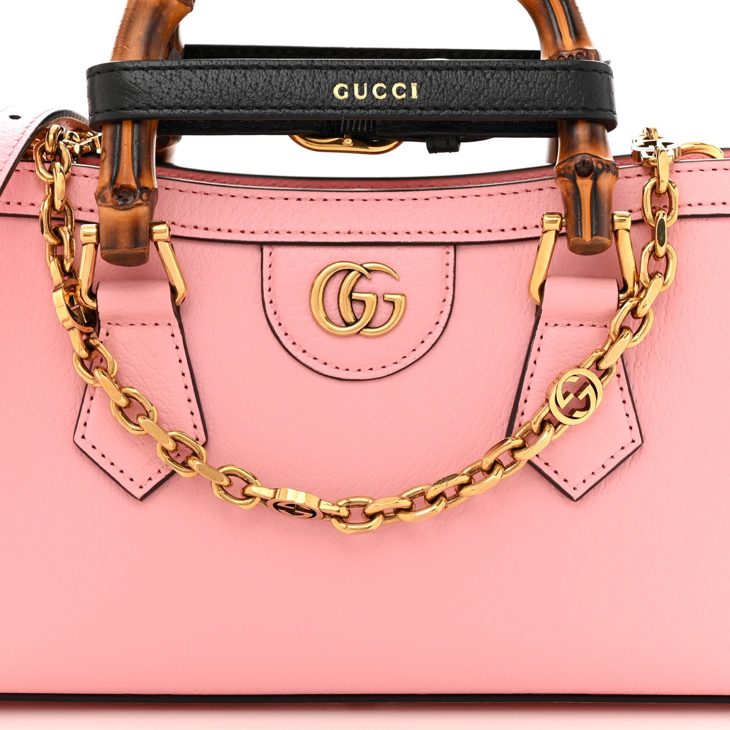 Gucci Textured Dollar Calfskin Web Small Diana Shoulder Bag Wild Rose Black 7 of 9
