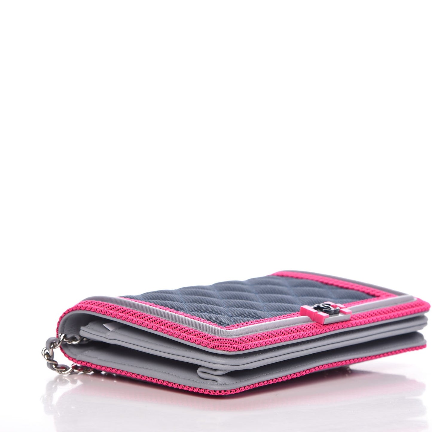 Canvas Quilted Fluo Boy Wallet On Chain WOC Dark Navy Fuchsia Grey