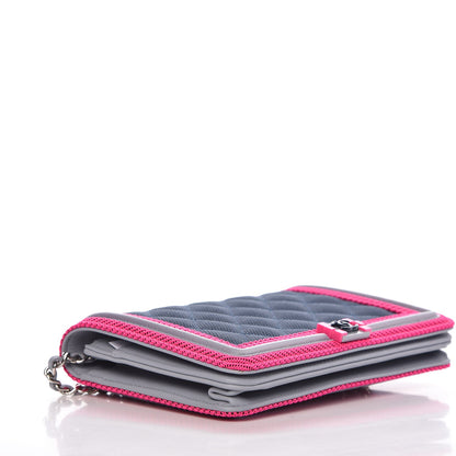 Chanel Canvas Quilted Fluo Boy Wallet On Chain WOC Dark Navy Fuchsia Grey 4 of 9