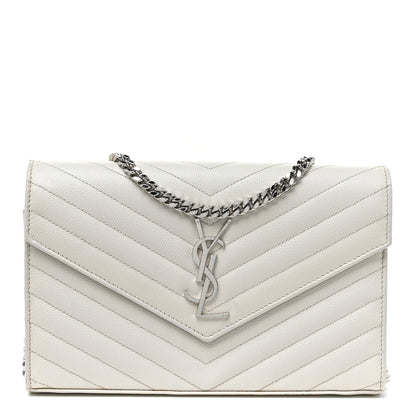 Saint Laurent Grain De Poudre Matelasse Chevron Monogram Chain Wallet Optical White 1 of 16