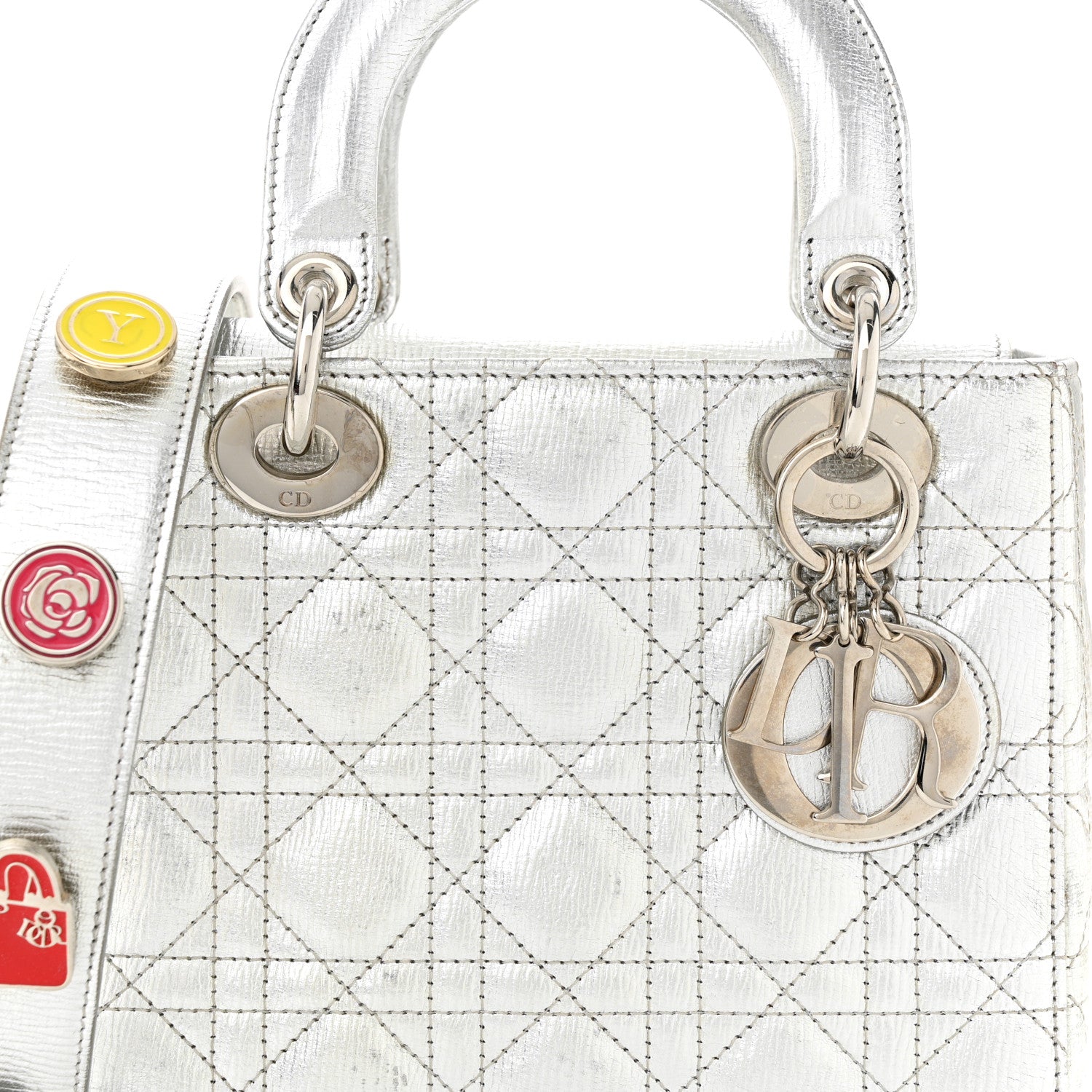 Christian Dior CHRISTIAN DIOR Metallic Grained Calfskin Cannage Small Lucky Badges My Lady Dior Silver 7 of 14