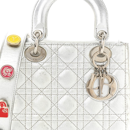 Christian Dior CHRISTIAN DIOR Metallic Grained Calfskin Cannage Small Lucky Badges My Lady Dior Silver 7 of 14