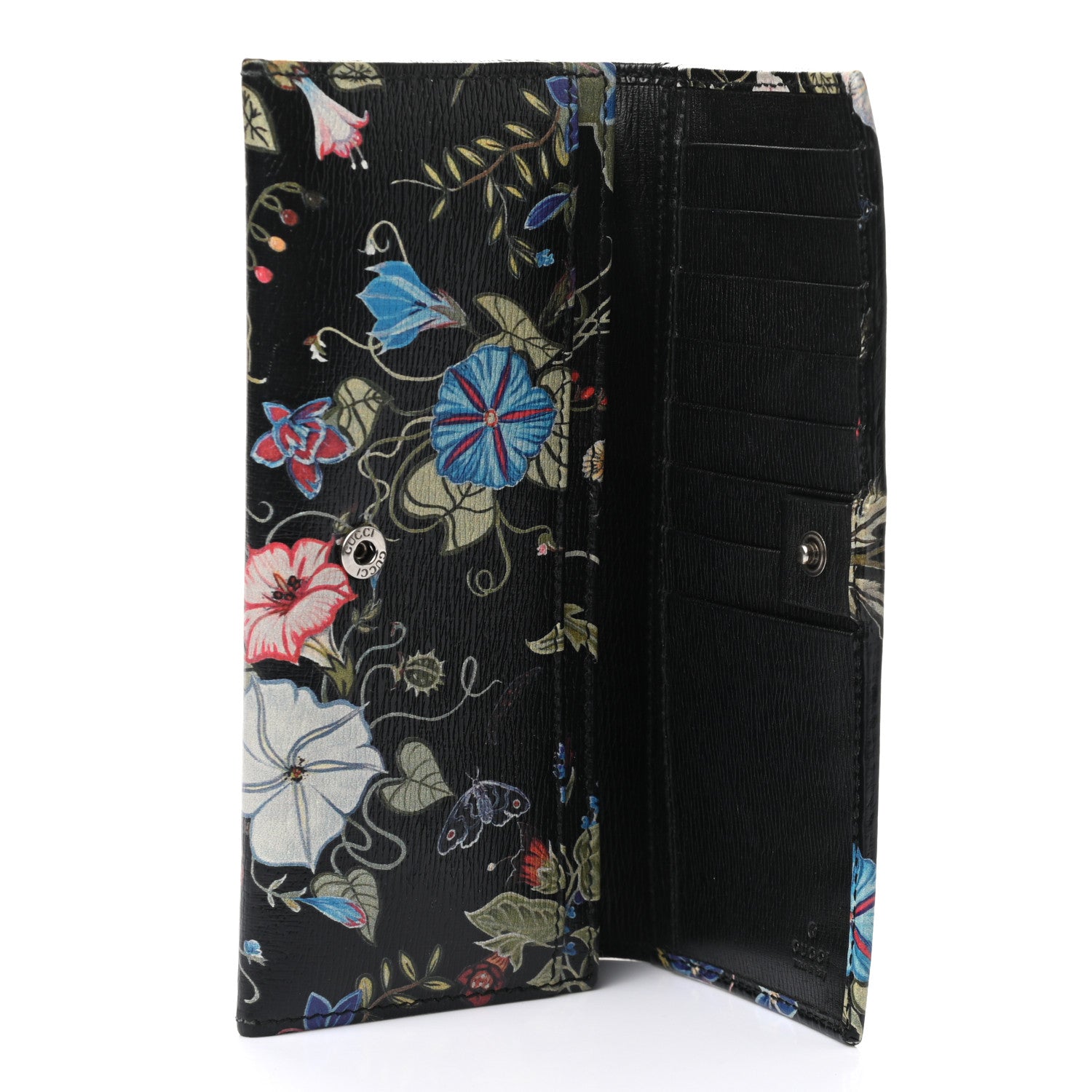 Gucci Shangai Calfskin Flora Knight Flap Wallet Black 6 of 9
