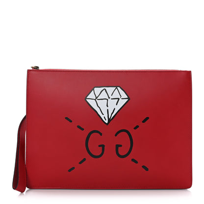 Gucci Calfskin GucciGhost Print Medium Documents Holder Hibiscus Red 1 of 9