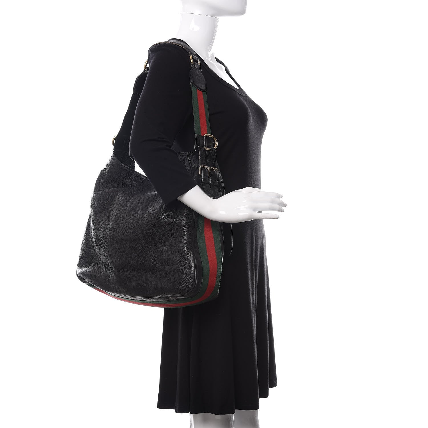 Gucci Pebbled Calfskin Medium Heritage Shoulder Bag Black 2 of 17