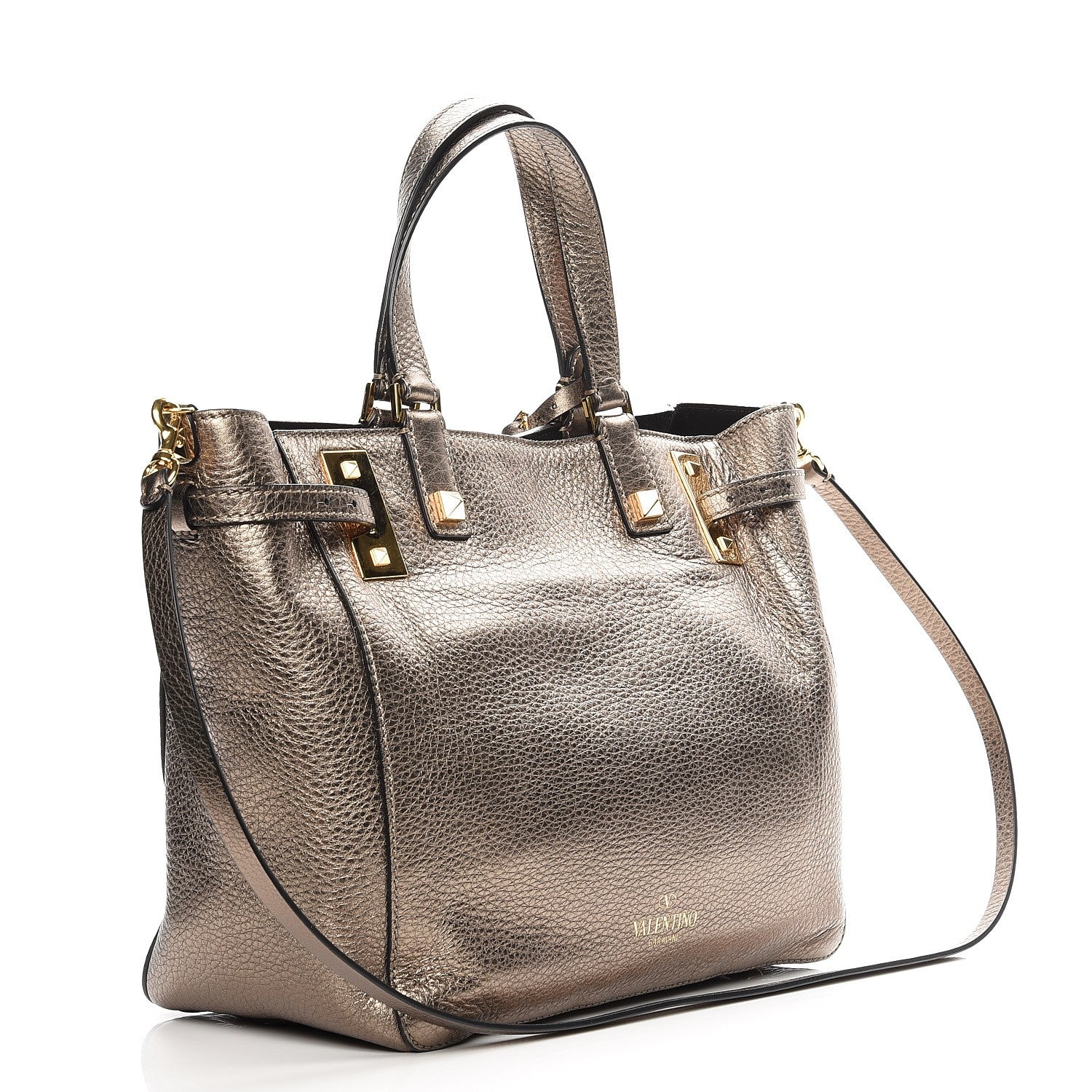 Valentino Garavani Metallic Grained Calfskin My Rockstud Soft Tote Sasso 10 of 14