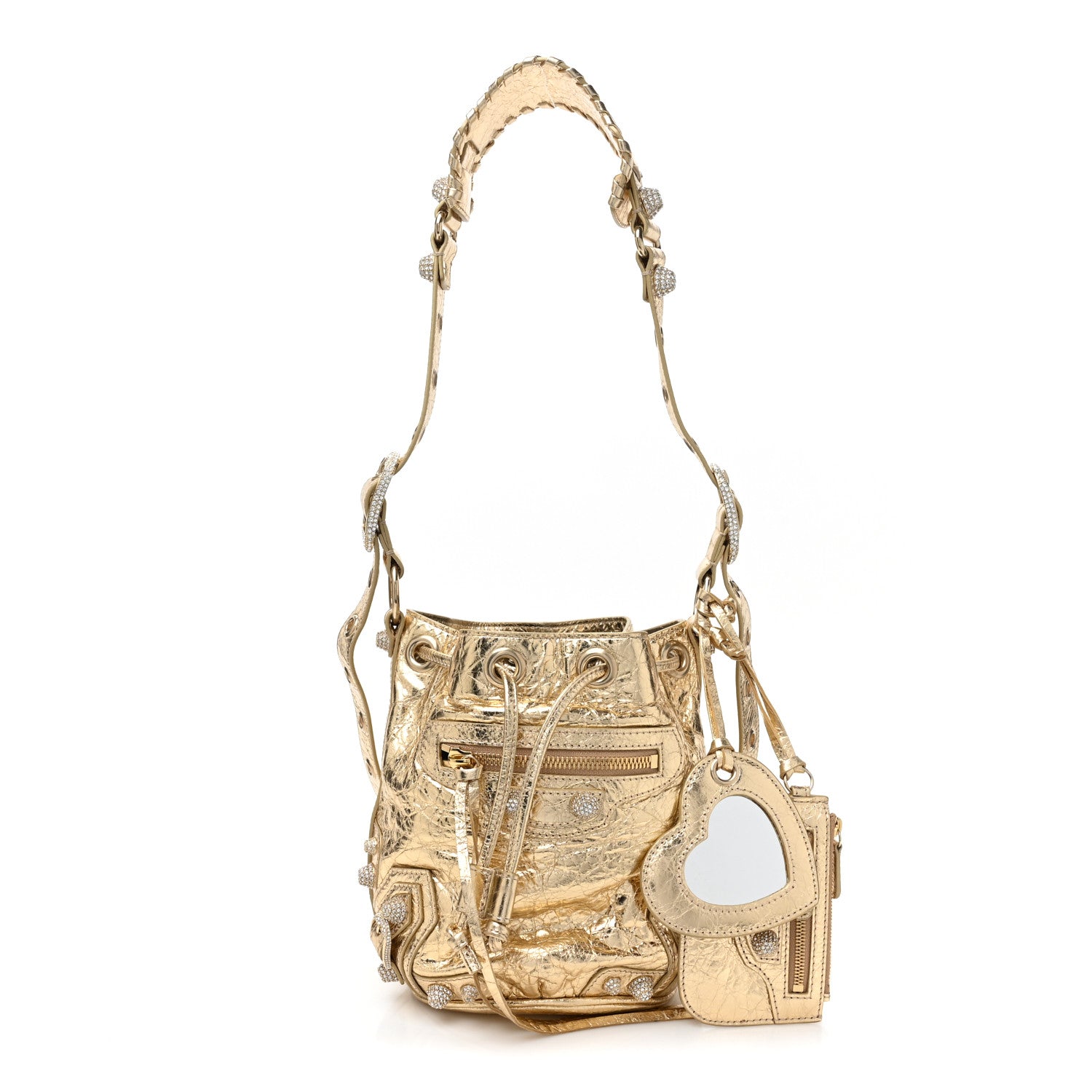 Balenciaga Metallic Agneau Arena Crystal Le Cagole Bucket Bag XS Light Gold 1 of 9