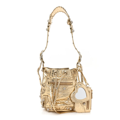 Balenciaga Metallic Agneau Arena Crystal Le Cagole Bucket Bag XS Light Gold 1 of 9
