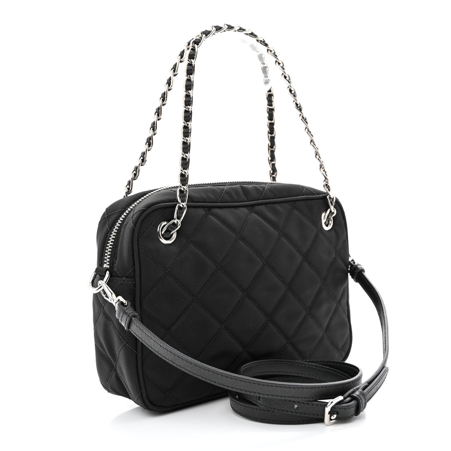 Nylon Tessuto Impuntu Quilted Bandoliera Crossbody Bag Black