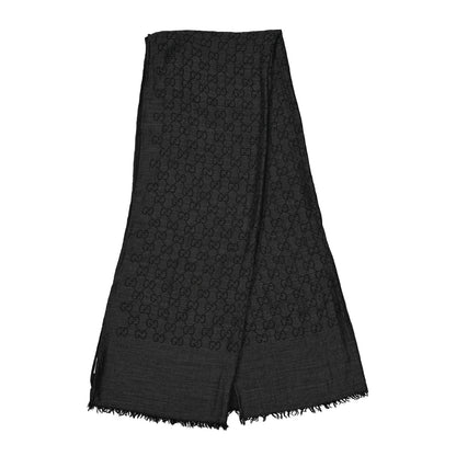 Gucci Wool Silk GG Monogram Fringe Scarf Anthracite Black 2 of 6