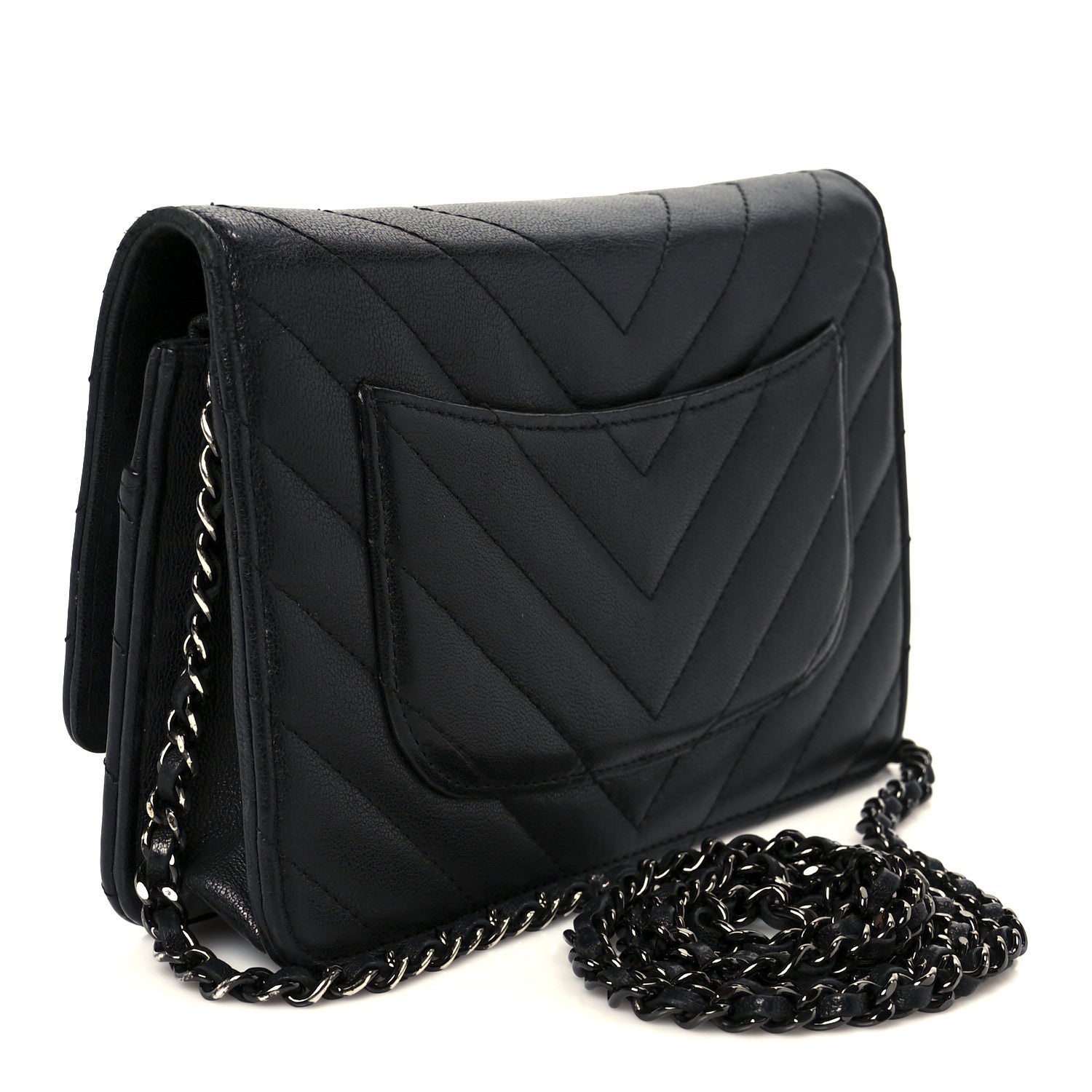 Chanel Sheepskin Chevron Reissue Wallet On Chain WOC So Black 3 of 12