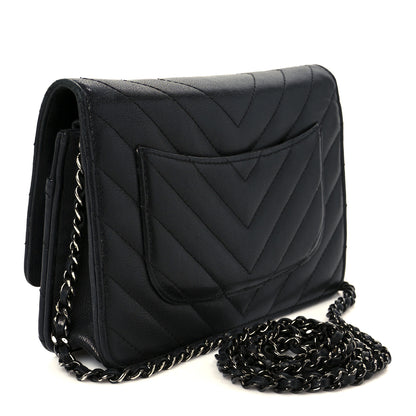 Chanel Sheepskin Chevron Reissue Wallet On Chain WOC So Black 3 of 12