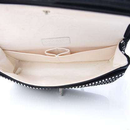 Chanel Tweed Ribbon Medium Double Flap Black White 5 of 10
