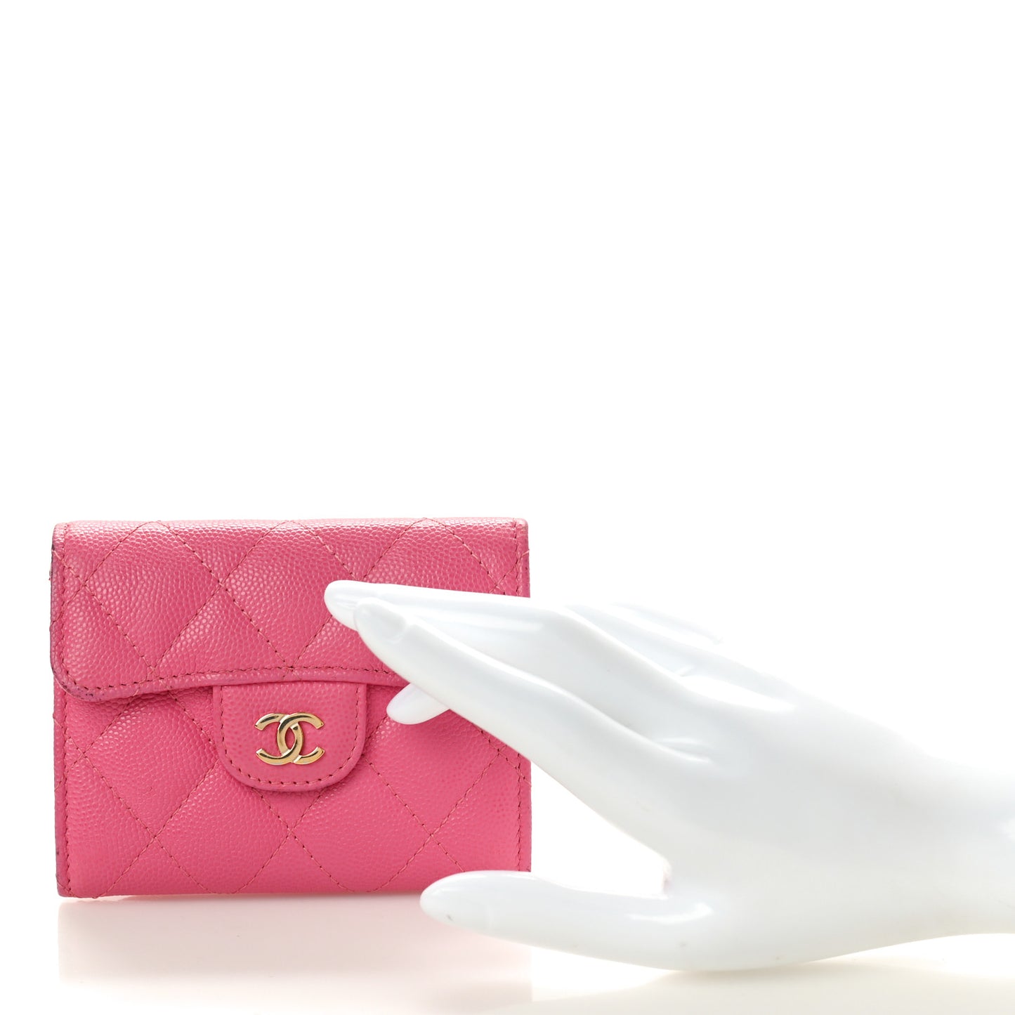 Caviar Quilted Flap Card Holder Wallet Pink