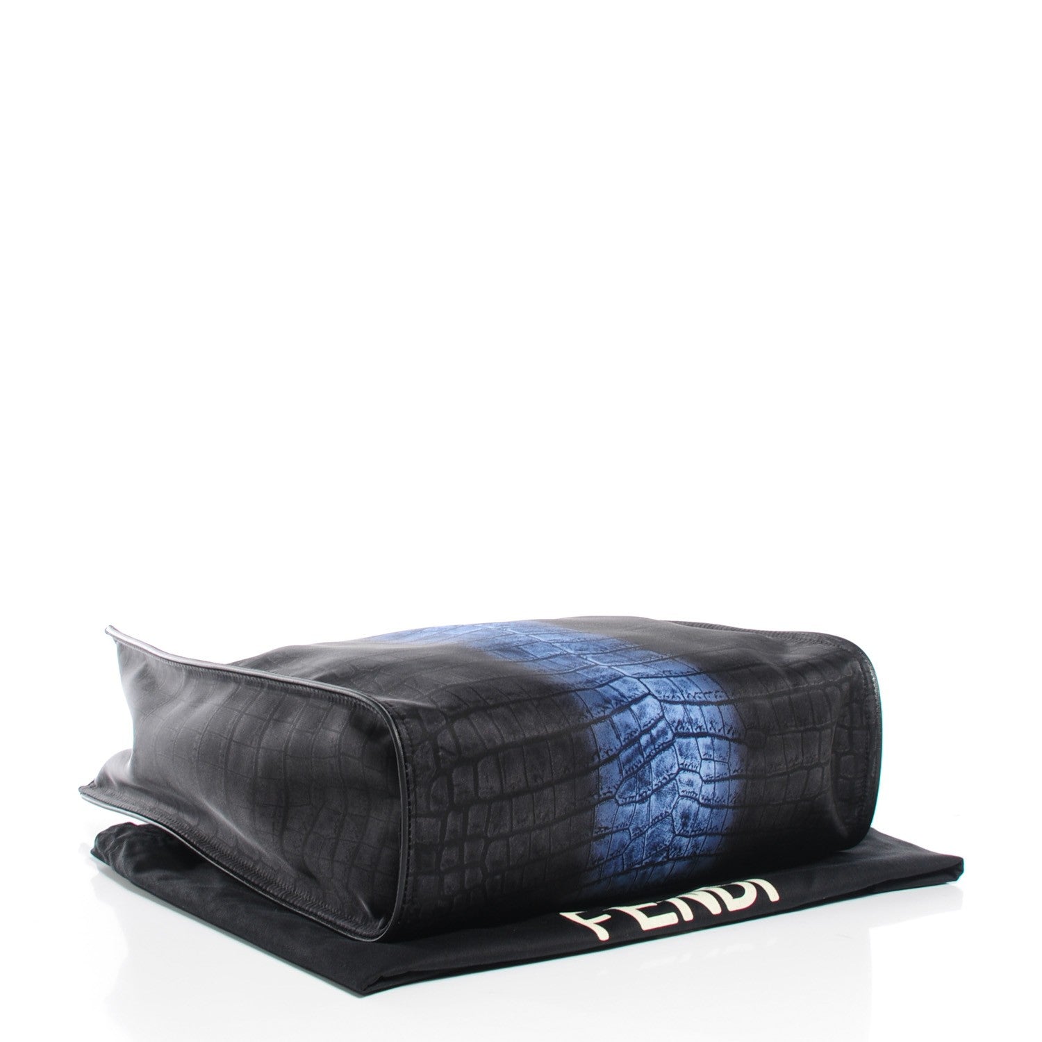 Fendi Calfskin Crocodile Embossed Tote Black Blue 4 of 9