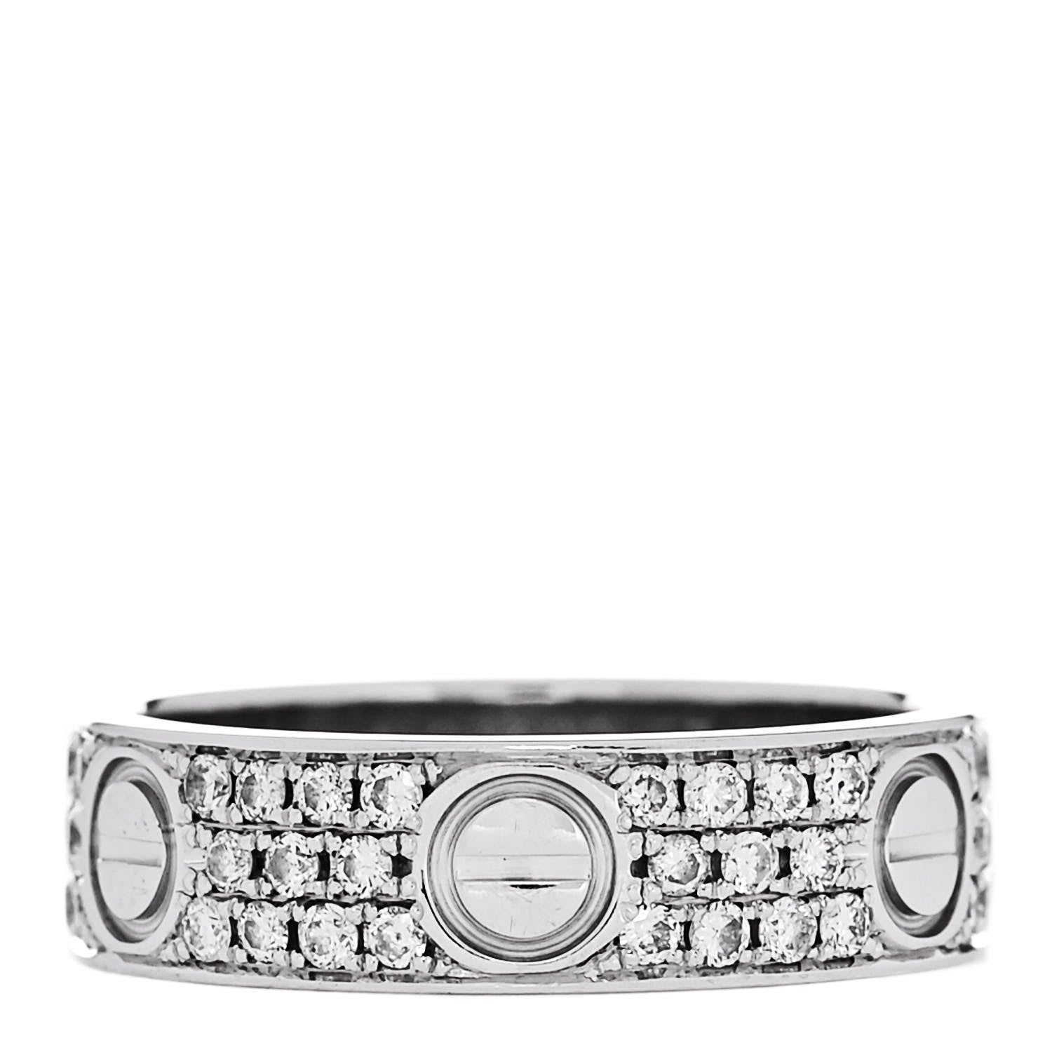 Cartier 18K White Gold Diamond 5mm LOVE Wedding Paved Band Ring 53 6.5 1 of 5