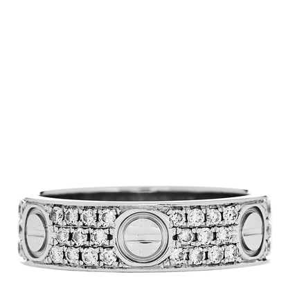 Cartier 18K White Gold Diamond 5mm LOVE Wedding Paved Band Ring 53 6.5 1 of 5
